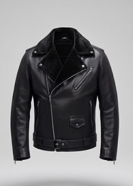 FAUX FUR BIKER LEATHER JACKET