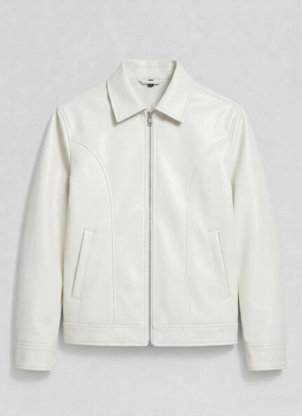 Off-White Vegan Leather Point-Collar Jacket