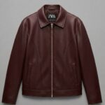 Men’s Premium Burgundy Synthetic Leather Jacket with Panel Stitching