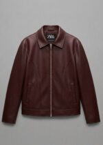 Men’s Premium Burgundy Synthetic Leather Jacket with Panel Stitching