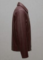 Men’s Premium Burgundy Synthetic Leather Jacket with Panel Stitching - Image 3