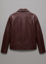 Men’s Premium Burgundy Synthetic Leather Jacket with Panel Stitching - Image 2