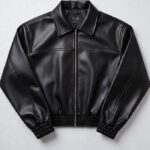 Men's Black Cropped Synthetic Leather Jacket