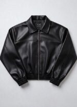 Men's Black Cropped Synthetic Leather Jacket