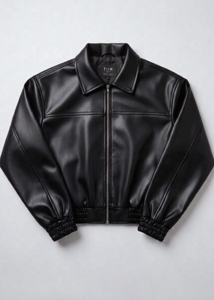 Men's Black Cropped Synthetic Leather Jacket