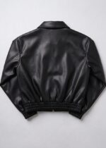 Men's Black Cropped Synthetic Leather Jacket - Image 3