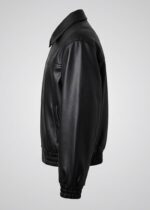 Men's Black Cropped Synthetic Leather Jacket - Image 2