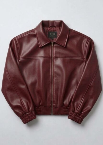 The Burgundy Cropped Synthetic Leather Jacket